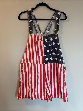 Women’s American Flag Print short overalls Red, White & Blue July 4th outfit